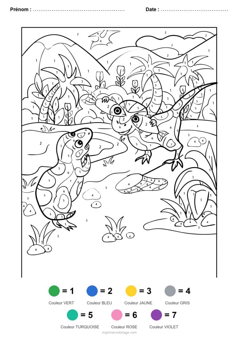 coloriage magique dinosaure dinosaures au bord de l eau, dessin gratuit &agrave; imprimer