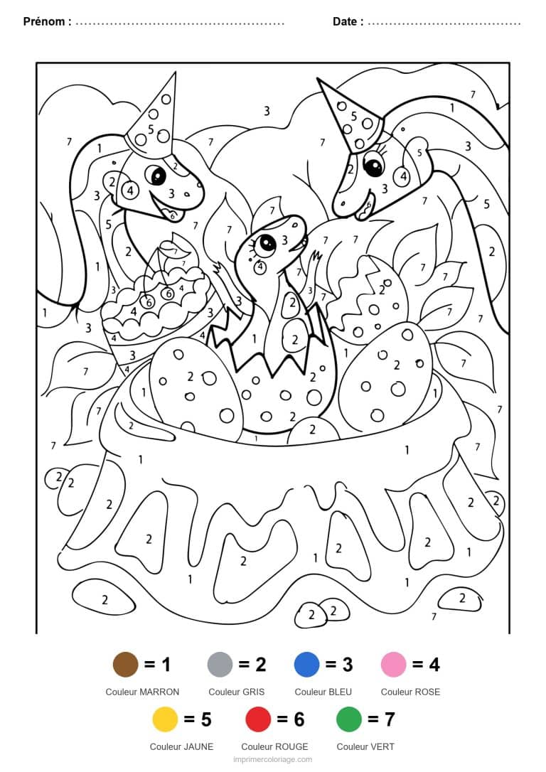 coloriage magique dinosaure dinosaures en fete, dessin gratuit &agrave; imprimer