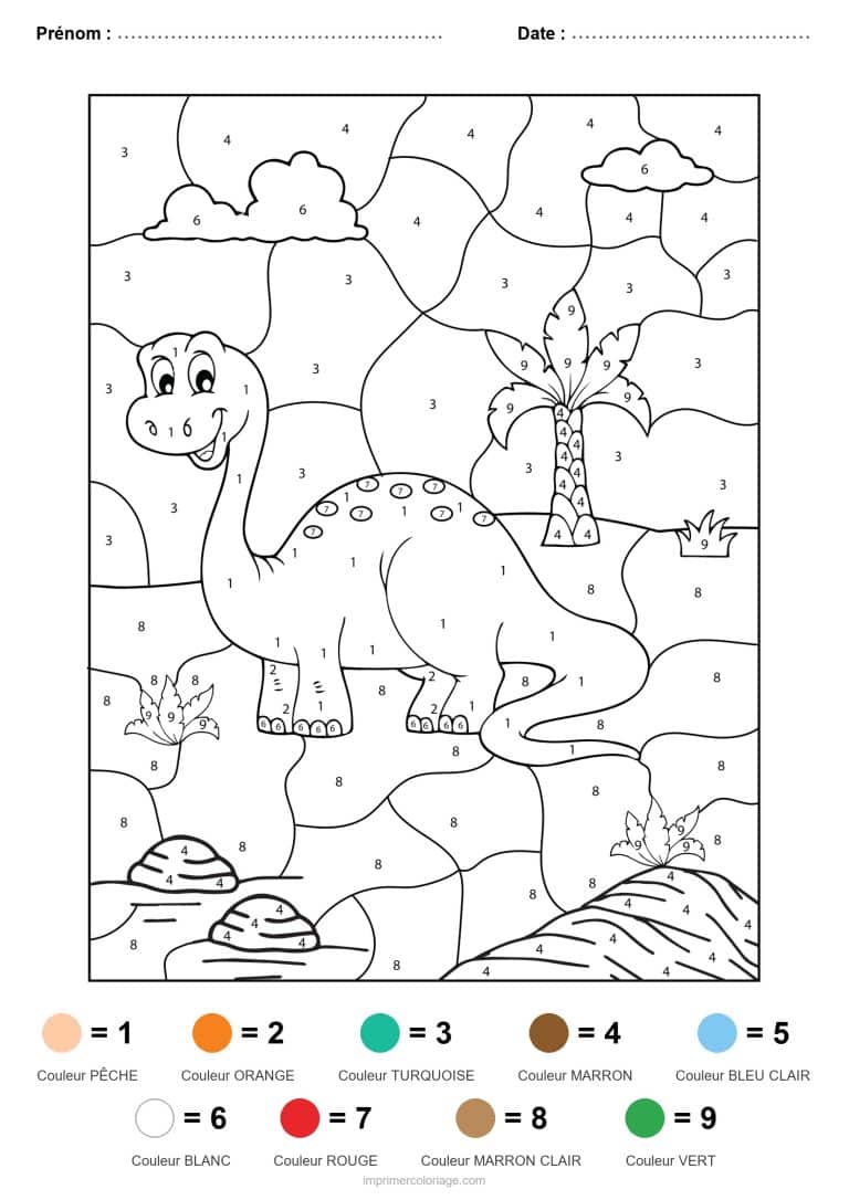 coloriage magique dinosaure diplodocus 2, dessin gratuit &agrave; imprimer