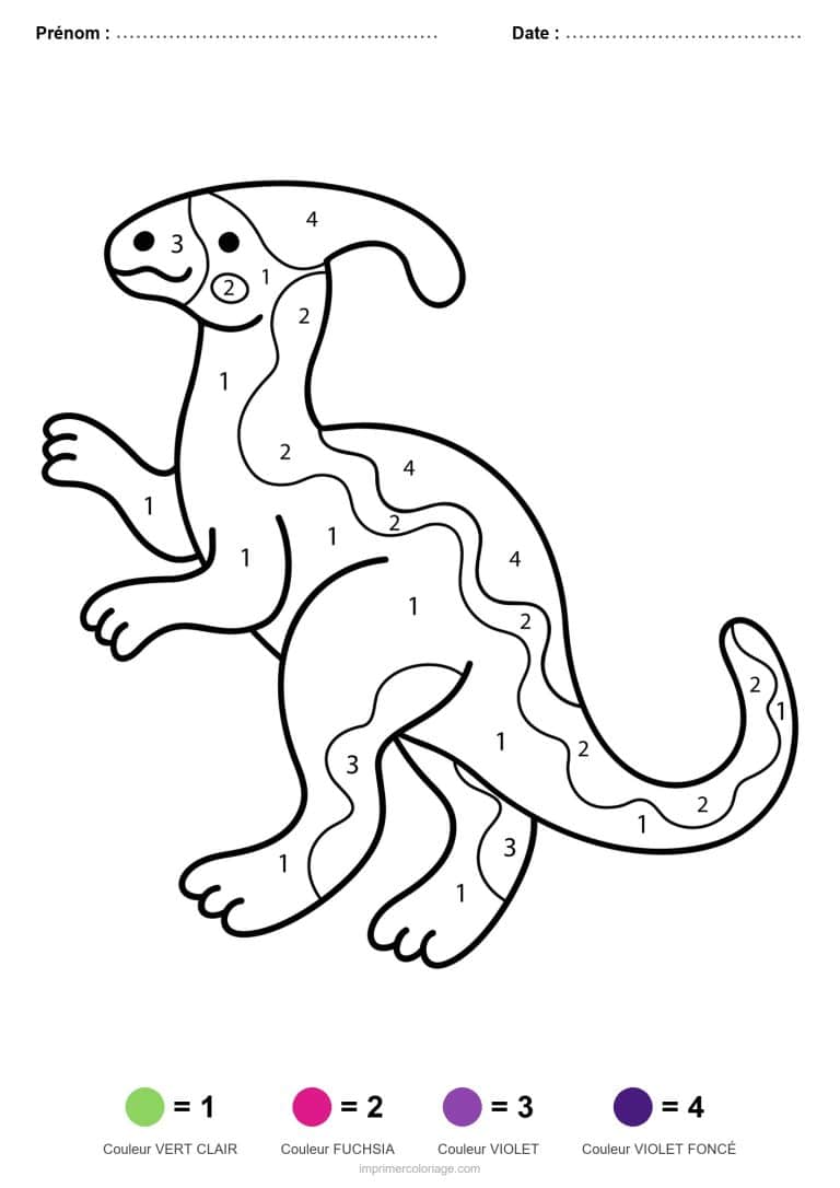 coloriage magique dinosaure parasaurolophus, dessin gratuit &agrave; imprimer