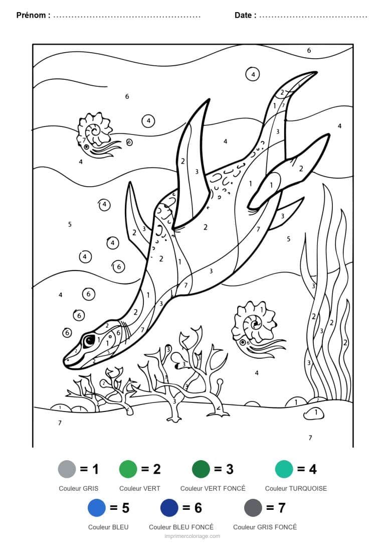 coloriage magique dinosaure plesiosaure, dessin gratuit &agrave; imprimer