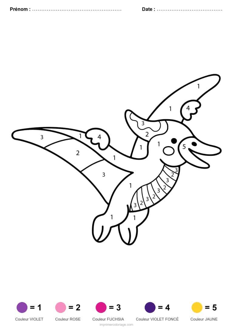 coloriage magique dinosaure pterodactyle, dessin gratuit &agrave; imprimer