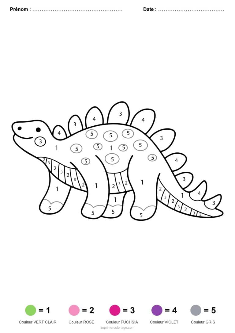 coloriage magique dinosaure stegosaure 2, dessin gratuit &agrave; imprimer