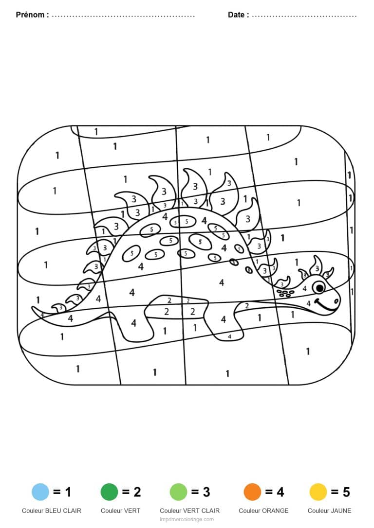 coloriage magique dinosaure stegosaure a pois, dessin gratuit &agrave; imprimer