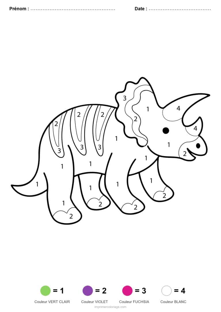 coloriage magique dinosaure triceratops 2, dessin gratuit &agrave; imprimer