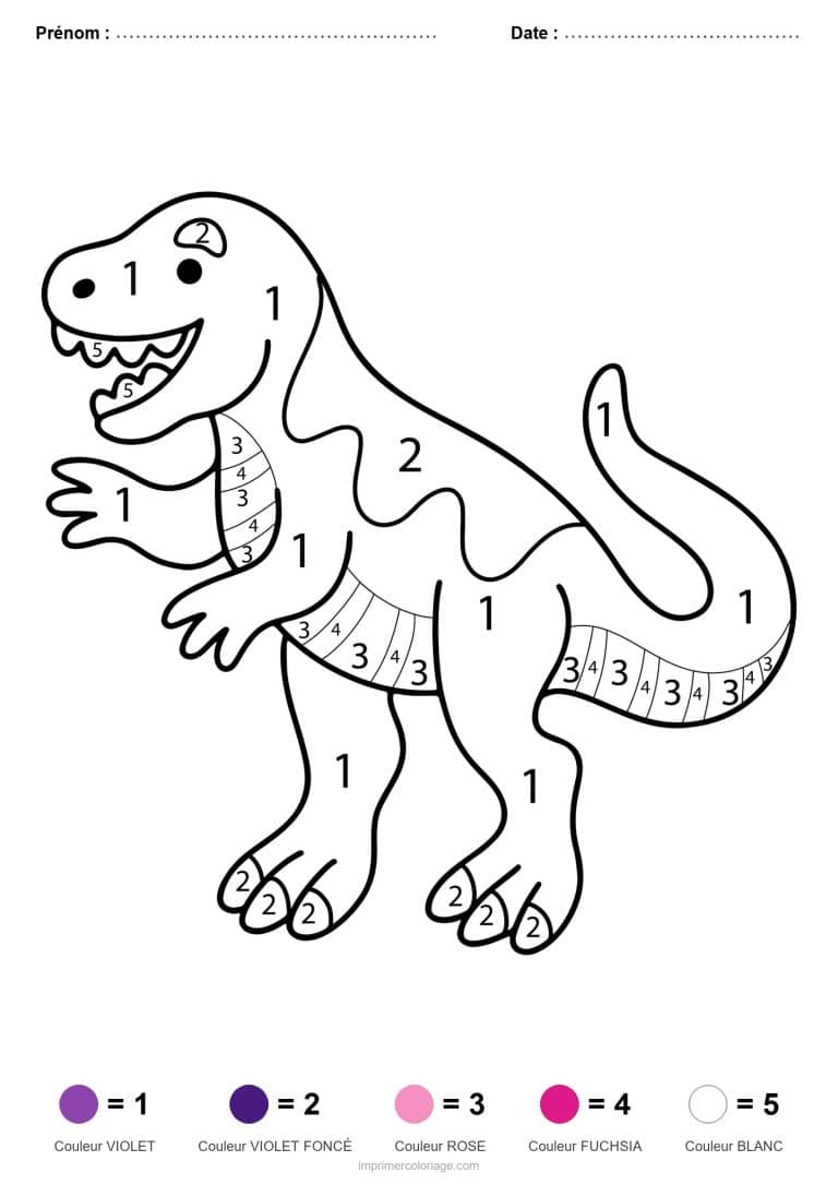 coloriage magique dinosaure tyrannosaure 3, dessin gratuit &agrave; imprimer