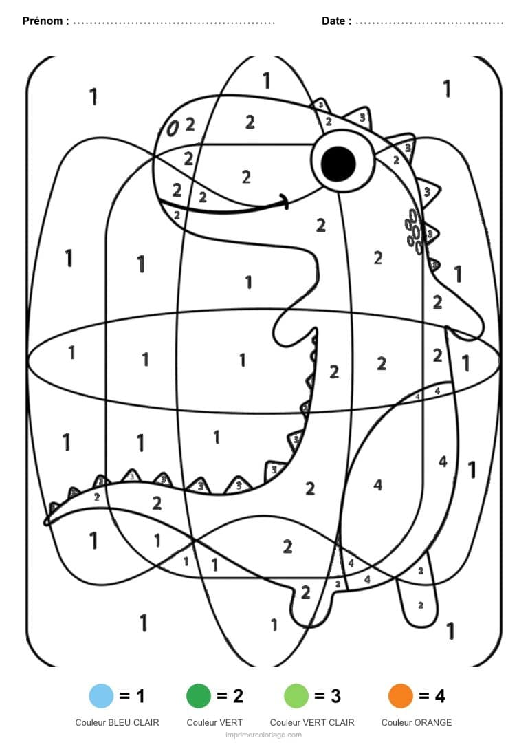 coloriage magique dinosaure tyrannosaure, dessin gratuit &agrave; imprimer