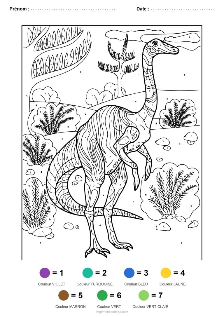 coloriage magique dinosaure velociraptor, dessin gratuit &agrave; imprimer