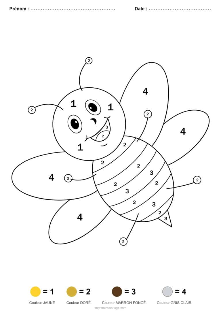 coloriage magique maternelle abeille 2, dessin gratuit &agrave; imprimer