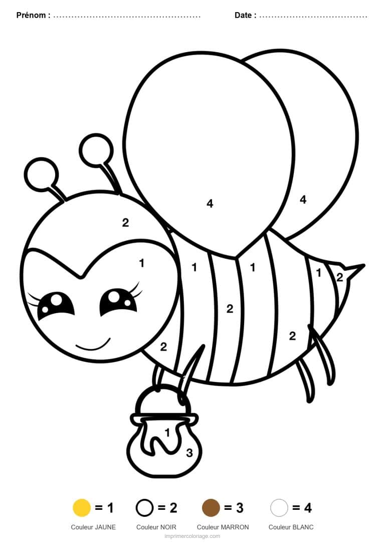 coloriage magique maternelle abeille 3, dessin gratuit &agrave; imprimer