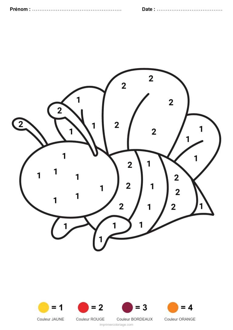 coloriage magique maternelle abeille 4, dessin gratuit &agrave; imprimer