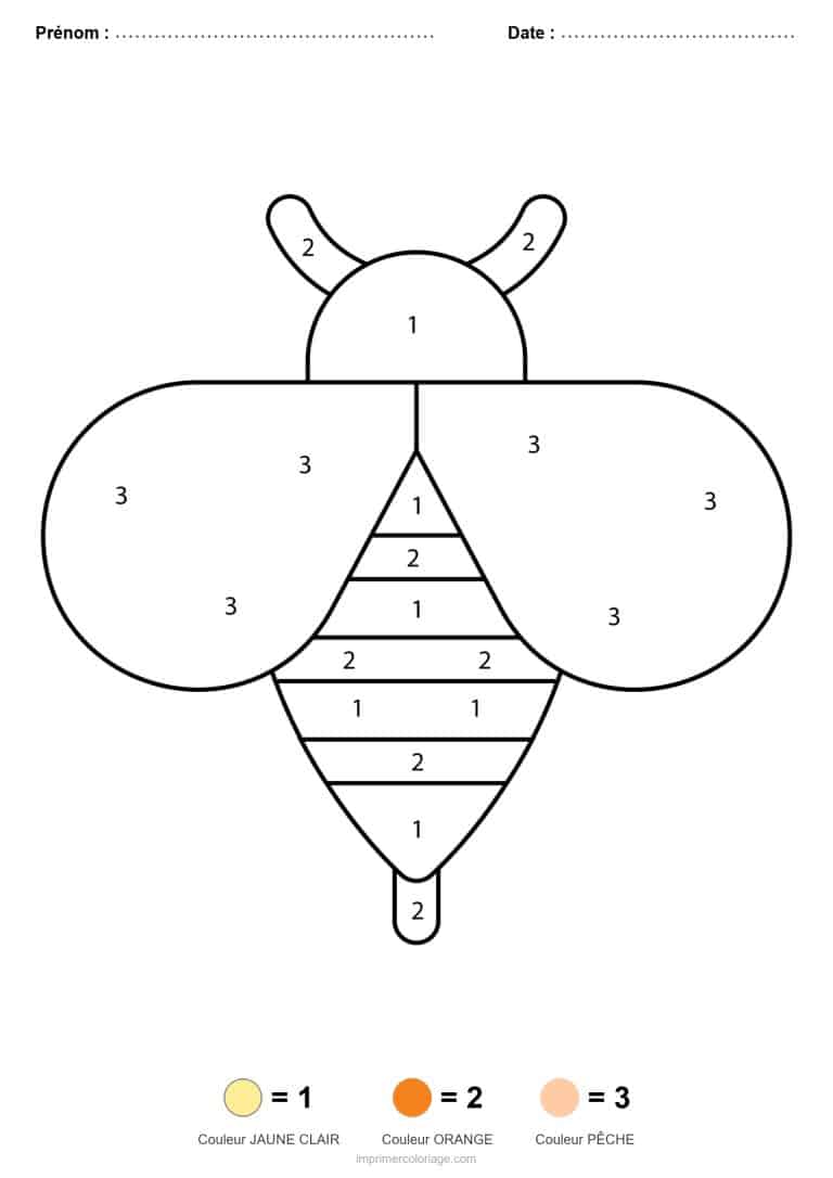 coloriage magique maternelle abeille, dessin gratuit &agrave; imprimer