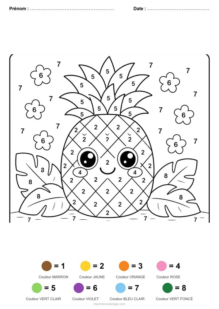 coloriage magique maternelle ananas, dessin gratuit &agrave; imprimer