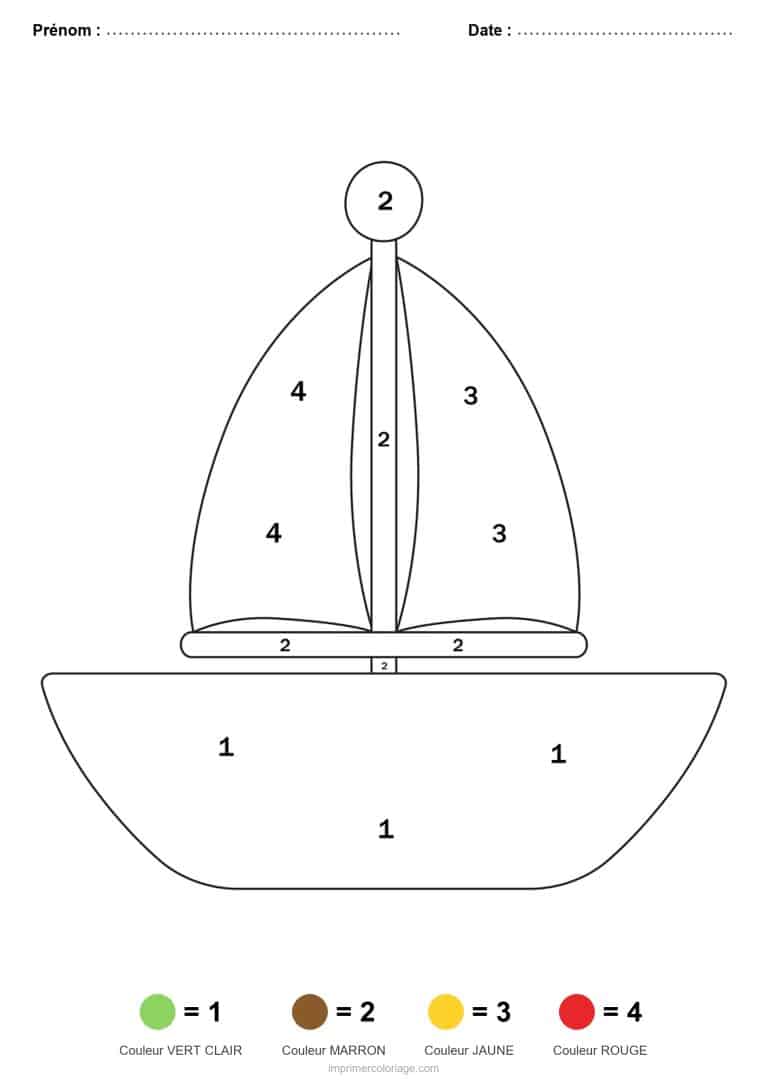 coloriage magique maternelle bateau a voile, dessin gratuit &agrave; imprimer
