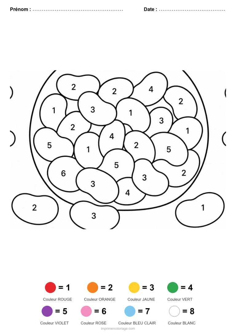 coloriage magique maternelle bocal de bonbons, dessin gratuit &agrave; imprimer