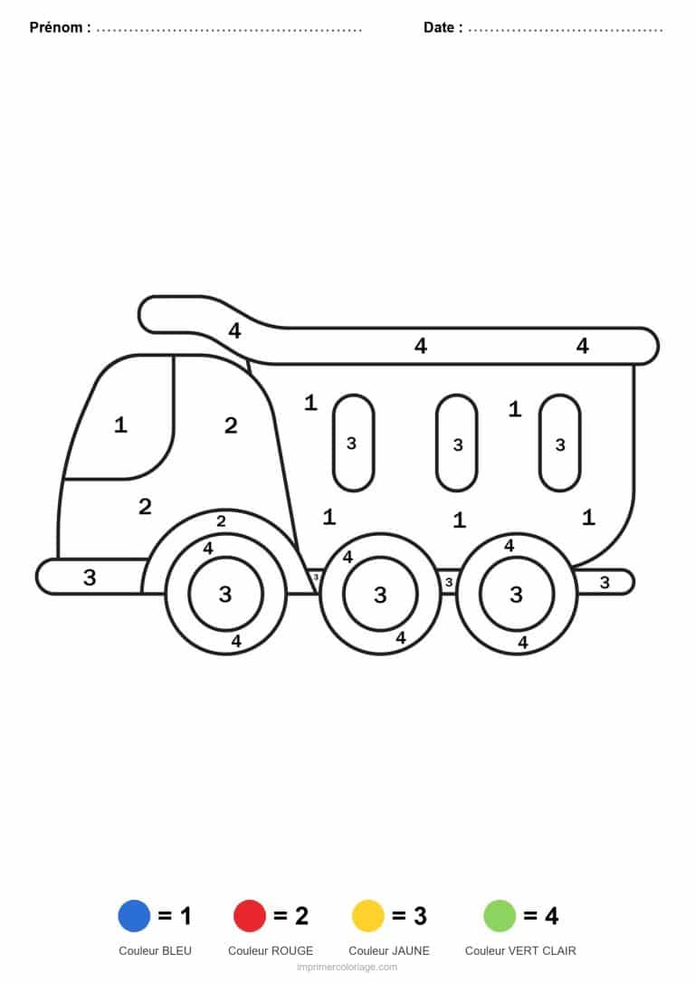 coloriage magique maternelle camion benne, dessin gratuit &agrave; imprimer