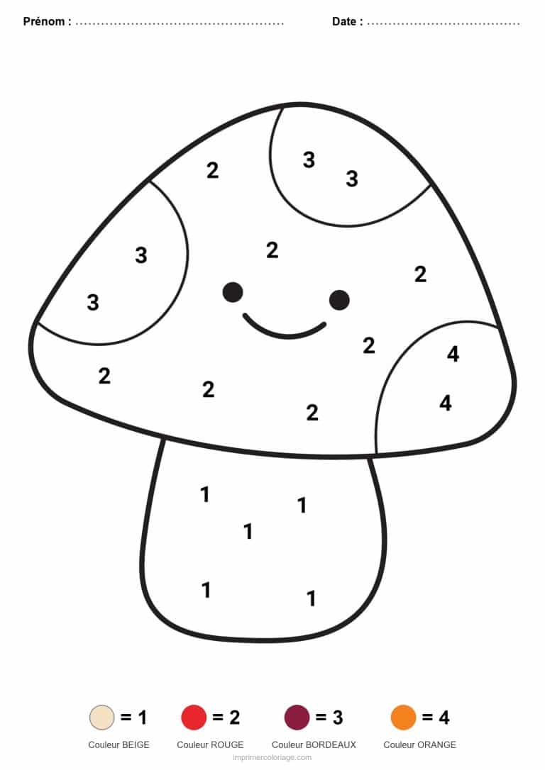 coloriage magique maternelle champignon, dessin gratuit &agrave; imprimer
