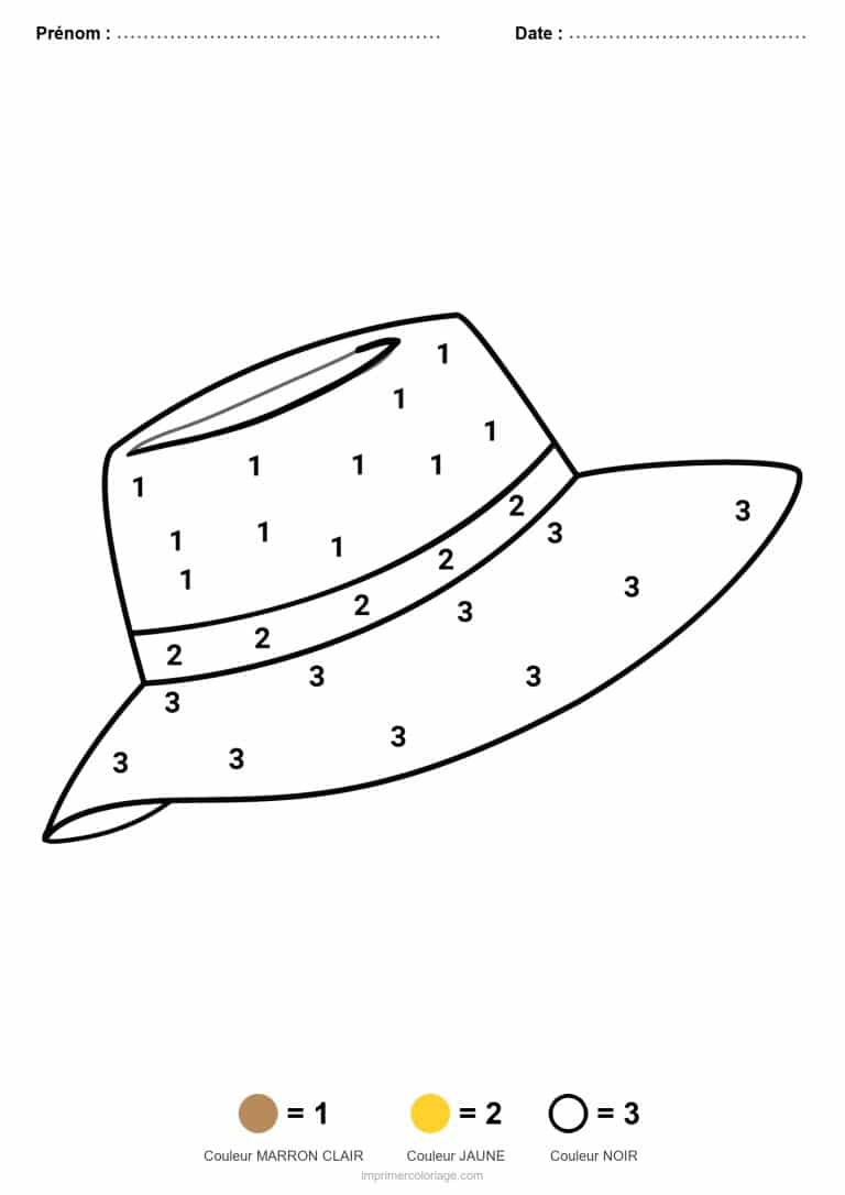coloriage magique maternelle chapeau de soleil, dessin gratuit &agrave; imprimer
