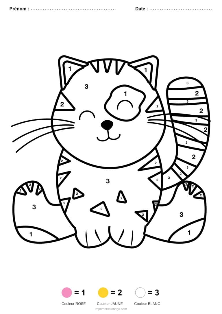 coloriage magique maternelle chat tigre, dessin gratuit &agrave; imprimer