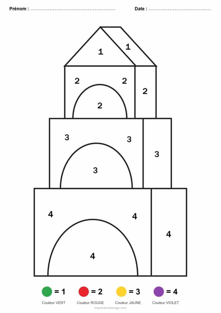coloriage magique maternelle chateau de blocs, dessin gratuit &agrave; imprimer