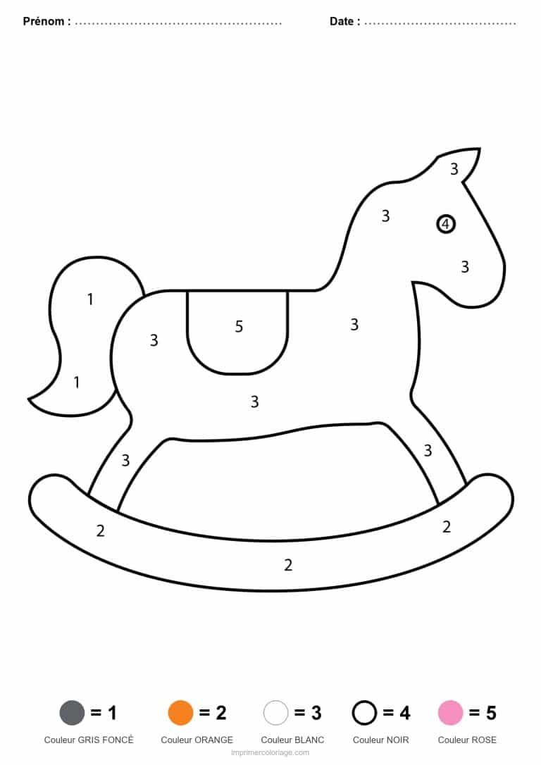 coloriage magique maternelle cheval a bascule, dessin gratuit &agrave; imprimer