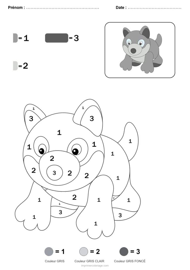 coloriage magique maternelle chien, dessin gratuit &agrave; imprimer