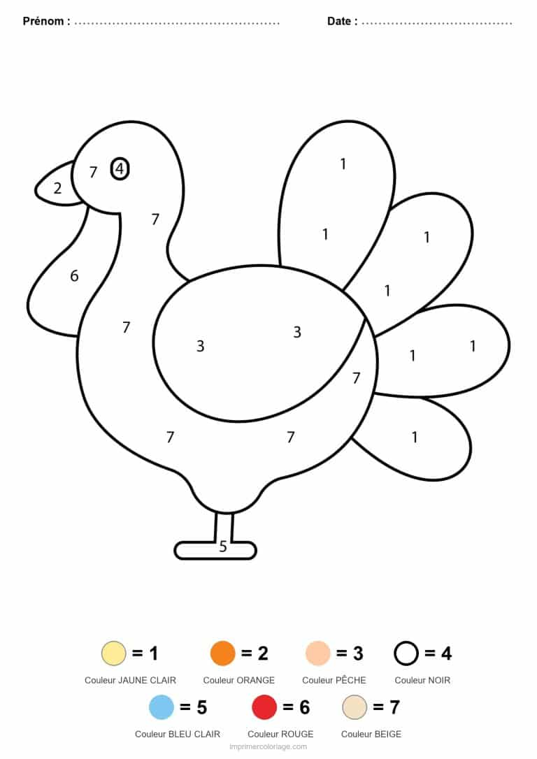 coloriage magique maternelle dinde, dessin gratuit &agrave; imprimer