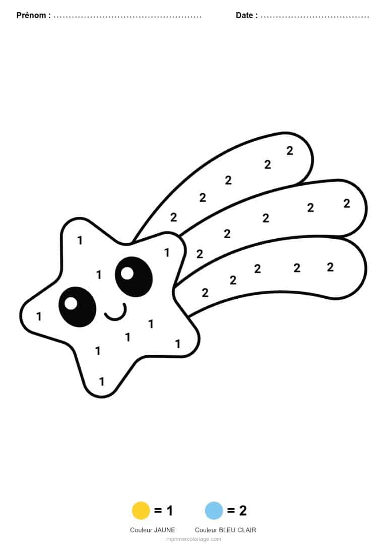 coloriage magique maternelle etoile filante, dessin gratuit &agrave; imprimer