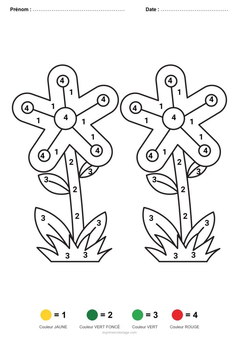 coloriage magique maternelle fleurs, dessin gratuit &agrave; imprimer