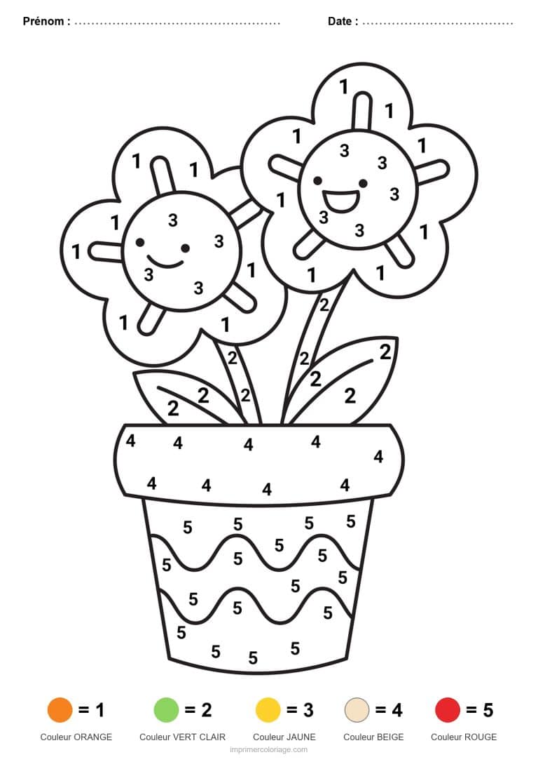 coloriage magique maternelle fleurs en pot, dessin gratuit &agrave; imprimer