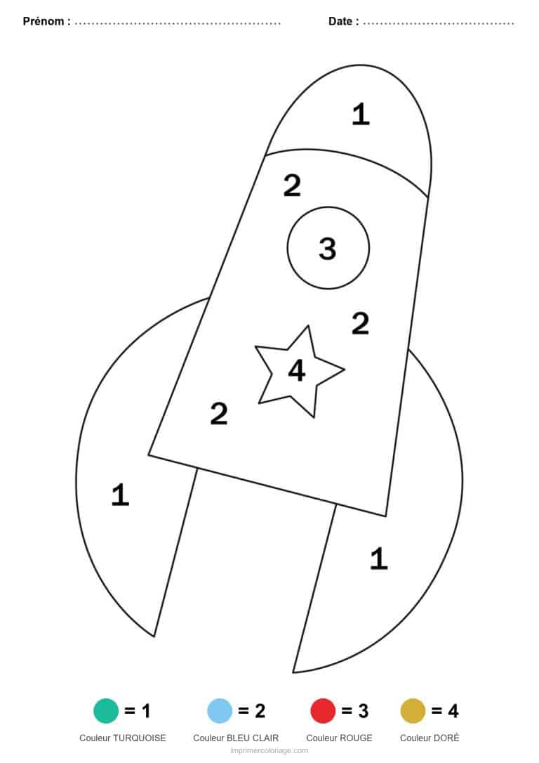 coloriage magique maternelle fusee 2, dessin gratuit &agrave; imprimer