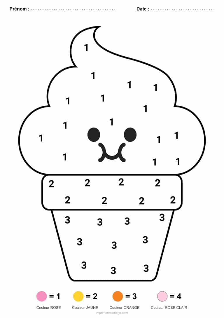coloriage magique maternelle glace en cornet, dessin gratuit &agrave; imprimer