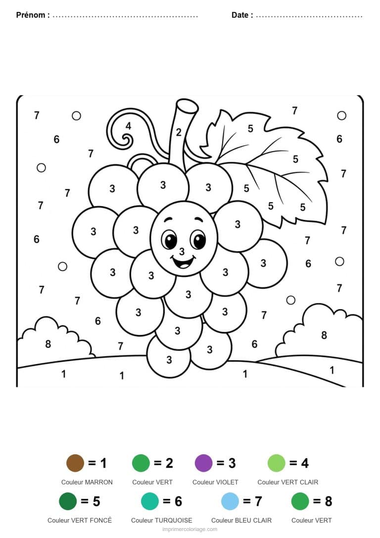 coloriage magique maternelle grappe de raisin, dessin gratuit &agrave; imprimer