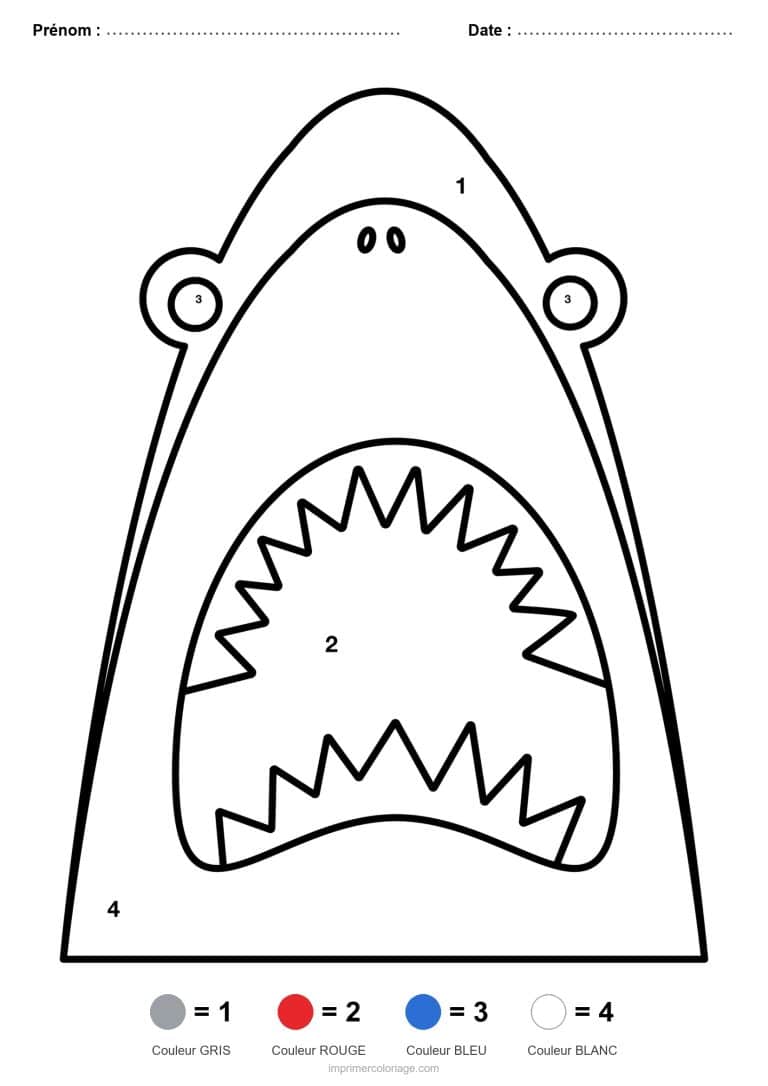 coloriage magique maternelle gueule de requin, dessin gratuit &agrave; imprimer