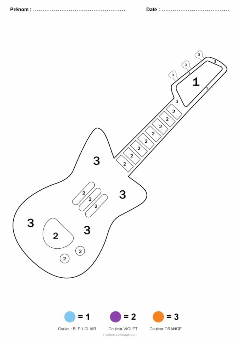 coloriage magique maternelle guitare, dessin gratuit &agrave; imprimer