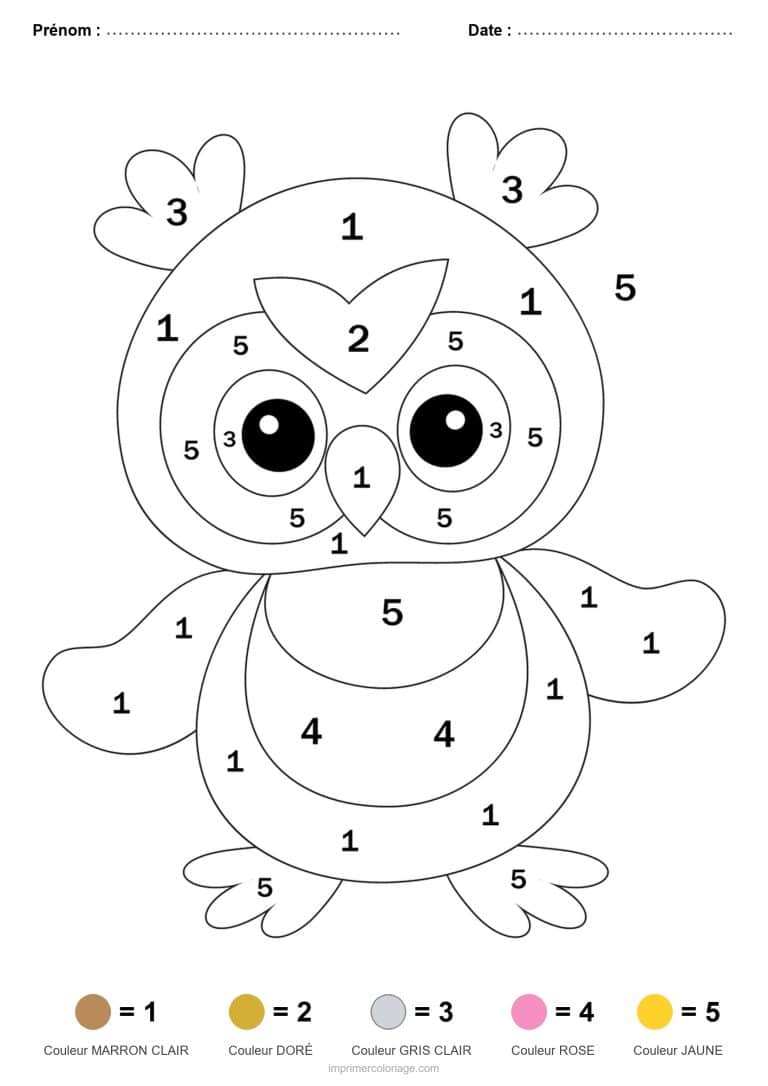 coloriage magique maternelle hibou, dessin gratuit &agrave; imprimer
