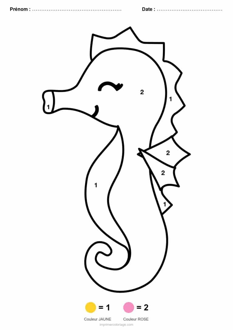 coloriage magique maternelle hippocampe, dessin gratuit &agrave; imprimer