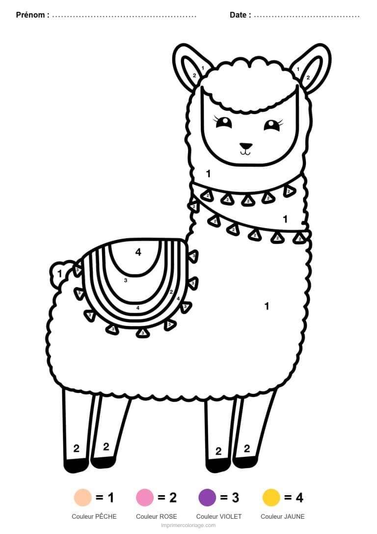 coloriage magique maternelle lama 2, dessin gratuit &agrave; imprimer