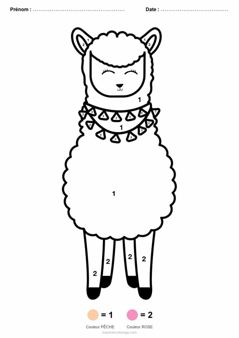 coloriage magique maternelle lama, dessin gratuit &agrave; imprimer