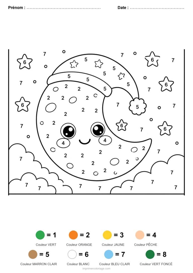coloriage magique maternelle lune endormie, dessin gratuit &agrave; imprimer