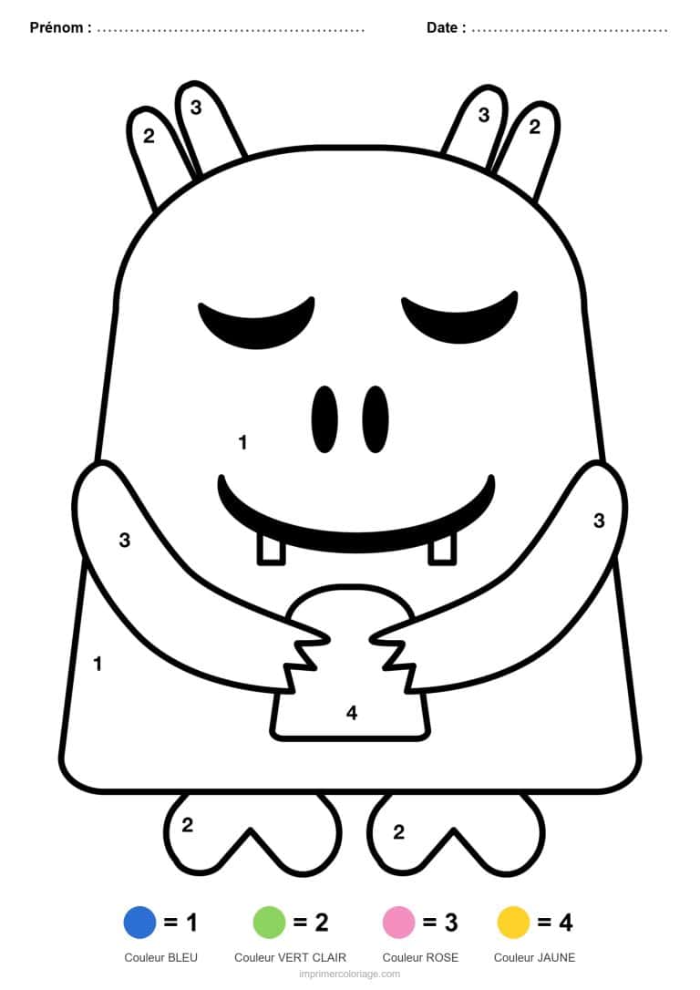 coloriage magique maternelle monstre a cornes, dessin gratuit &agrave; imprimer