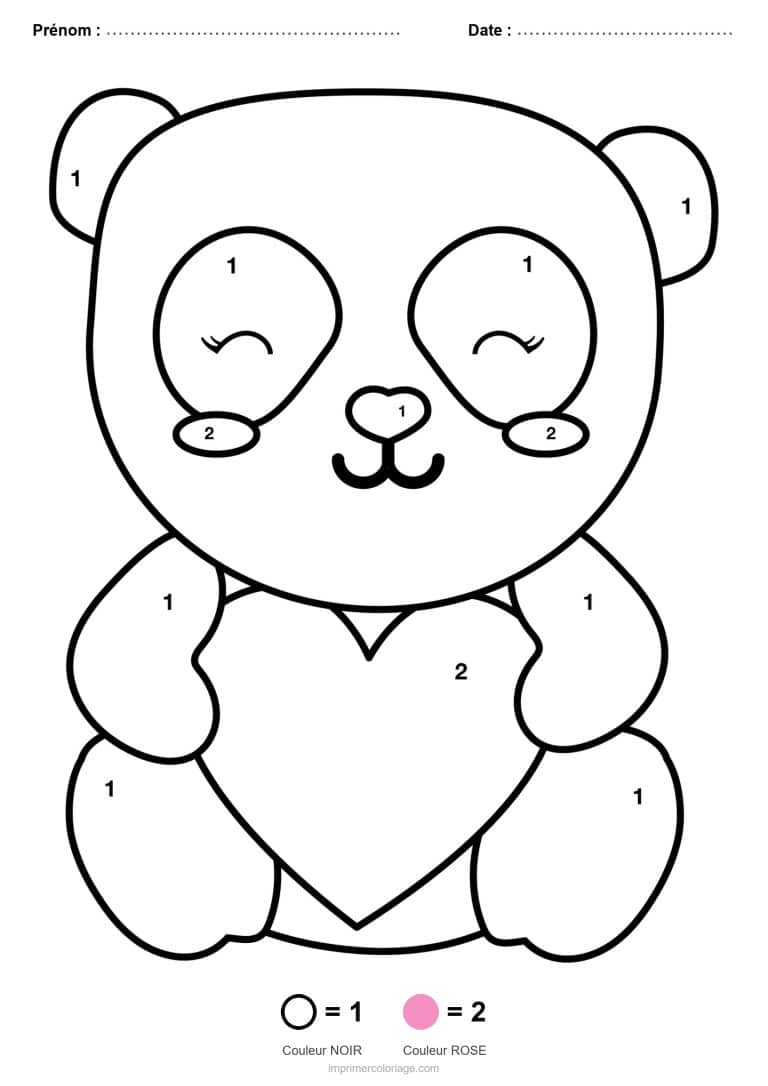 coloriage magique maternelle panda au coeur, dessin gratuit &agrave; imprimer