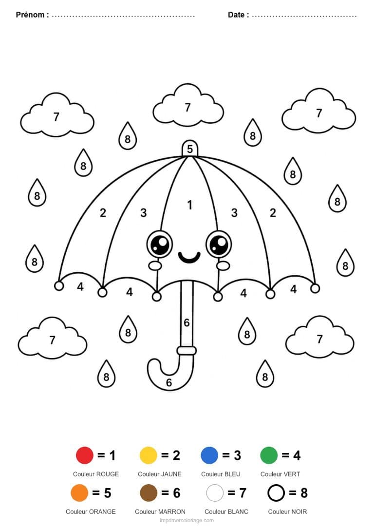 coloriage magique maternelle parapluie, dessin gratuit &agrave; imprimer