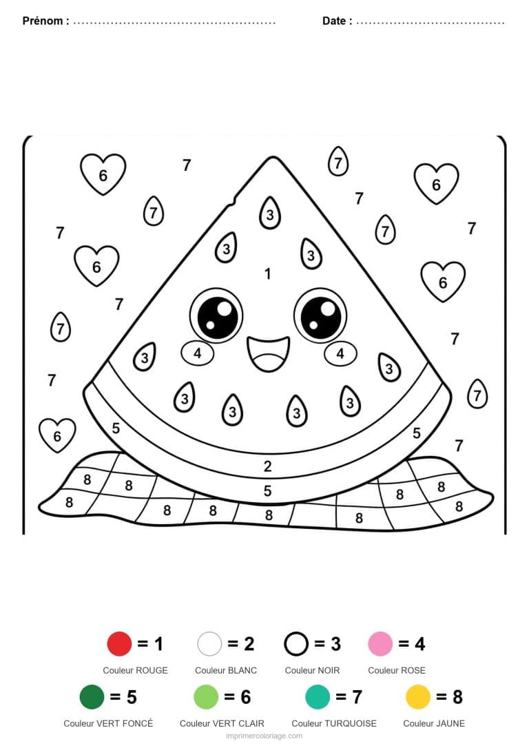 coloriage magique maternelle pasteque 2, dessin gratuit &agrave; imprimer