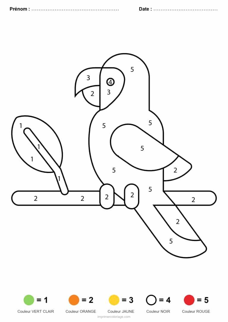 coloriage magique maternelle perroquet, dessin gratuit &agrave; imprimer