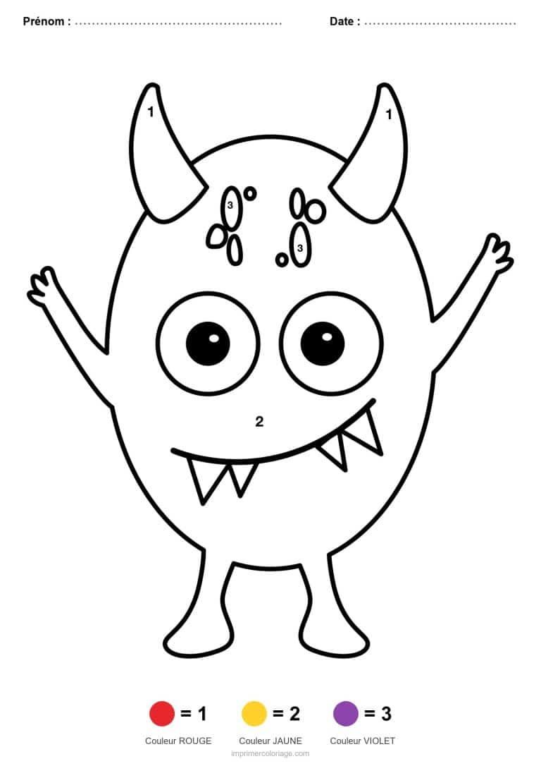 coloriage magique maternelle petit monstre, dessin gratuit &agrave; imprimer