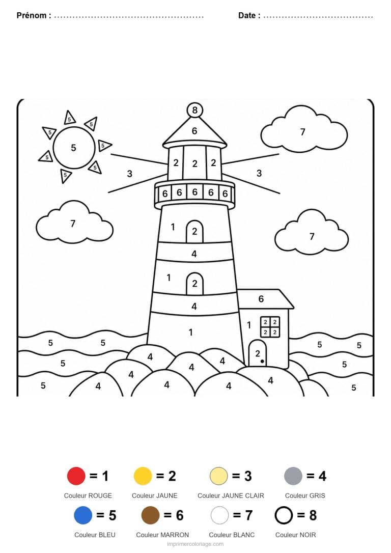 coloriage magique maternelle phare, dessin gratuit &agrave; imprimer
