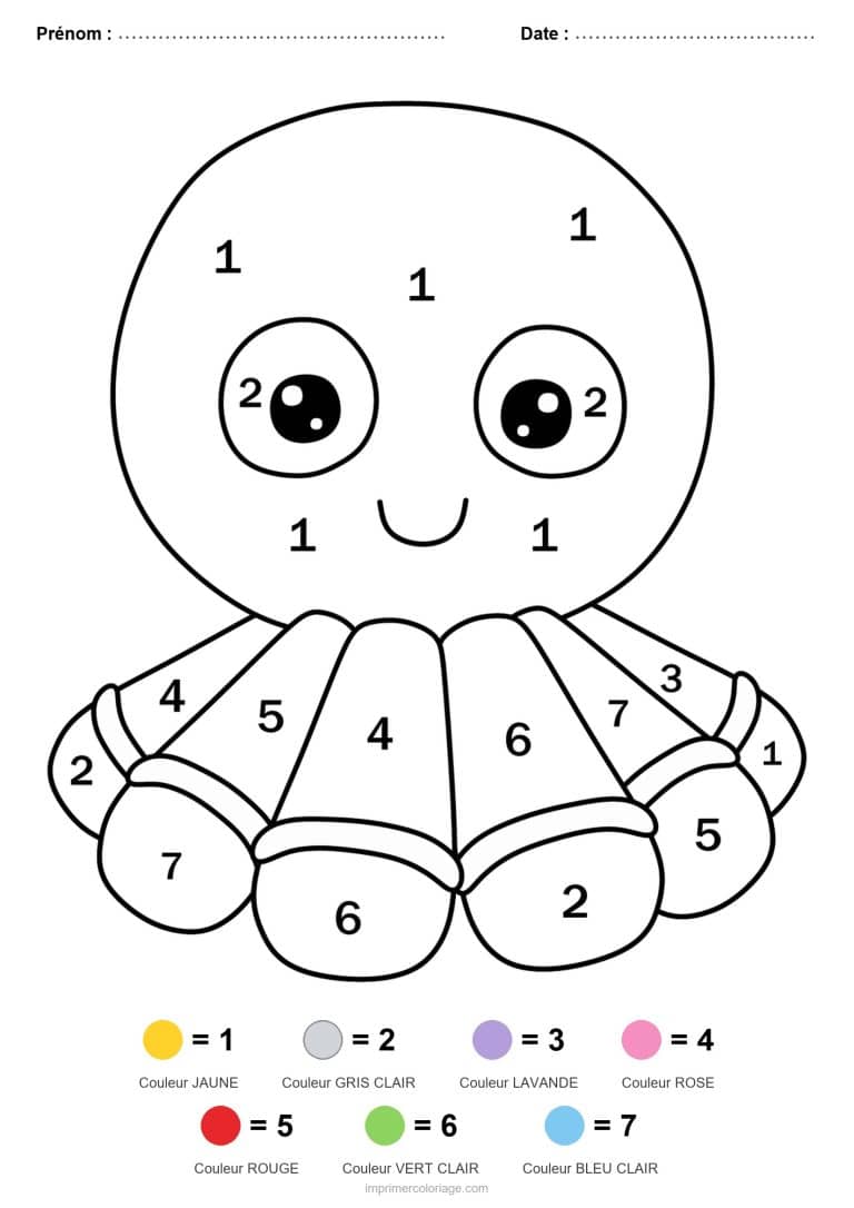 coloriage magique maternelle pieuvre, dessin gratuit &agrave; imprimer