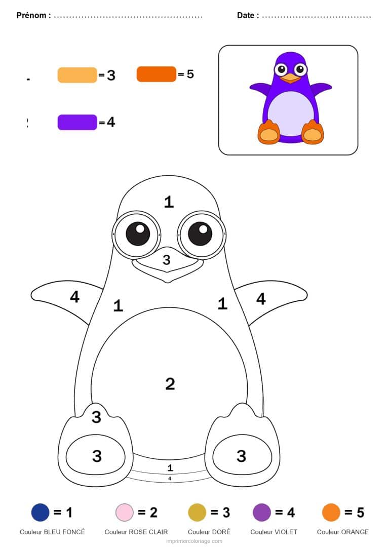 coloriage magique maternelle pingouin, dessin gratuit &agrave; imprimer