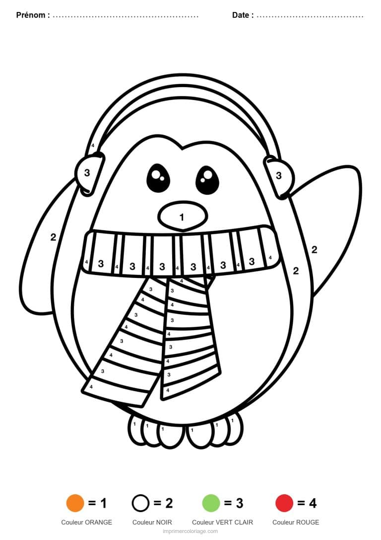 coloriage magique maternelle pingouin a l echarpe, dessin gratuit &agrave; imprimer